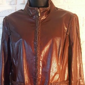 St John Brown Lambskin Leather Zipper Jacket Coat